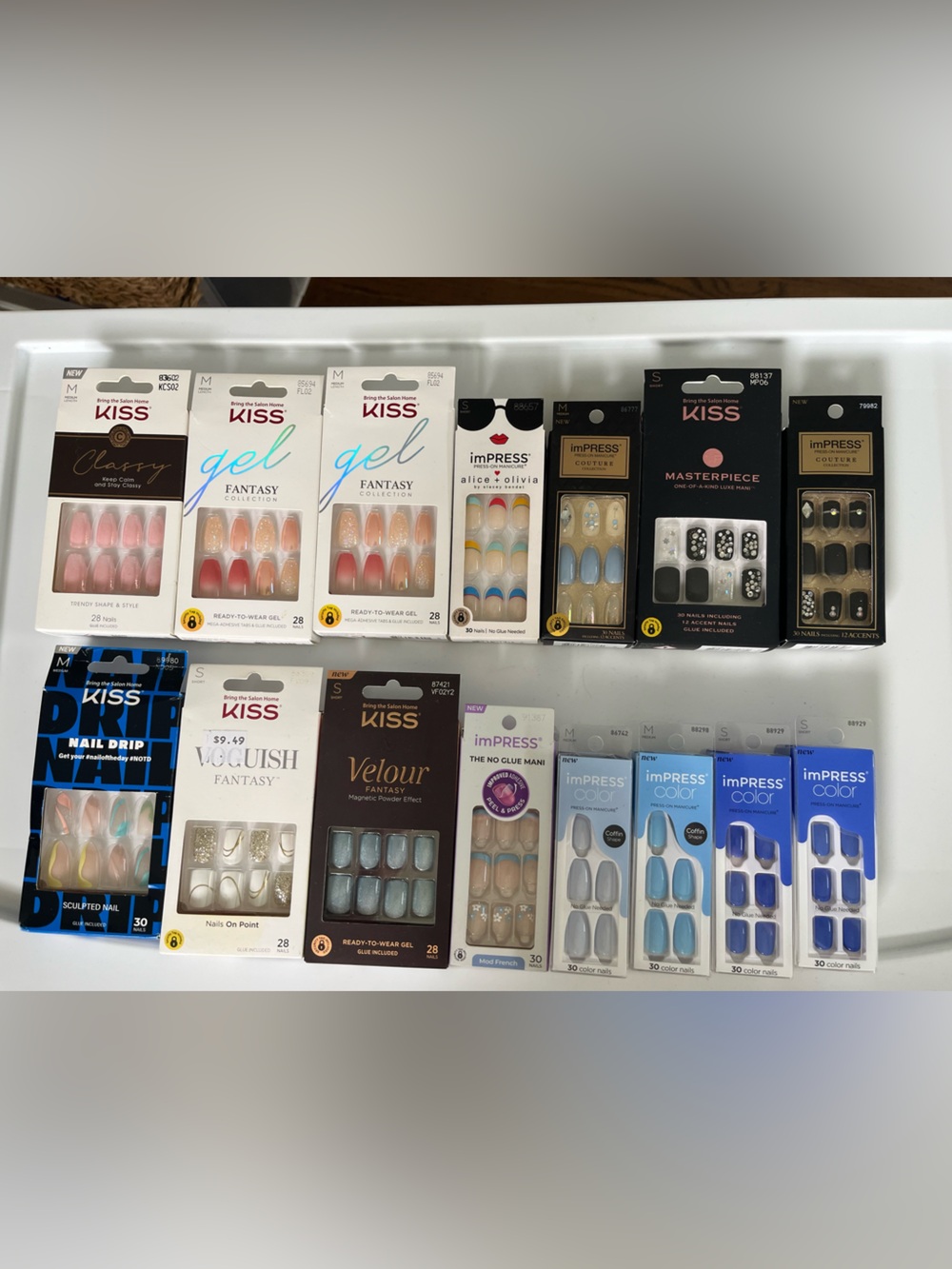 1KISS & imPRESS Mixed Press-On Nail Set - Assorted Blue, Nude, Pink, Black Style